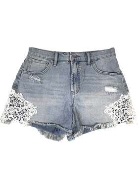 Jessica Simpson Women's Beloved High Waist Denim Shorts with Crochet Applique